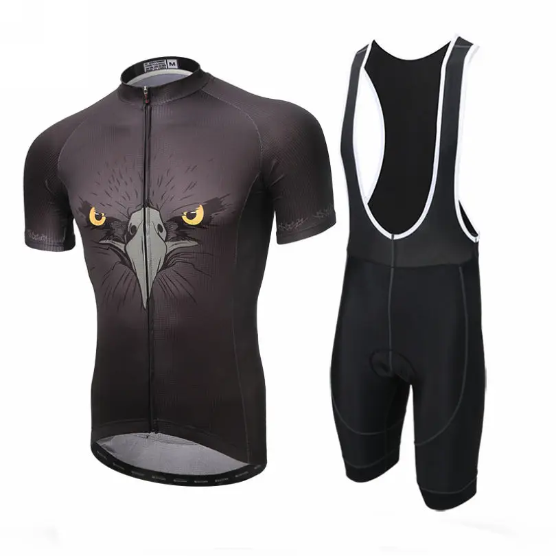 XINTOWN Men Cycling Bike Bicycle Jersey Short Sleeve Clothing Set Bib Shorts Suit Eagle Black S-4XL