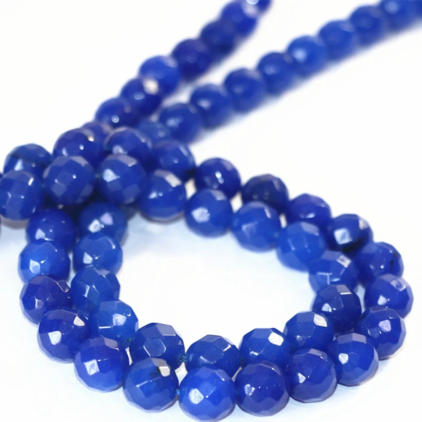 4 6 8 10 12mm blue faceted round stone jades stone loose beads chalcedony fashion weddings party gifts diy jewelry 15inch B11