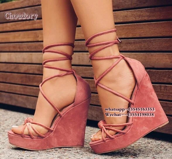 

Suede women gladiator platform high heels Open Toe sandals wedges womens sandals summer sandals high wedges heel lace up