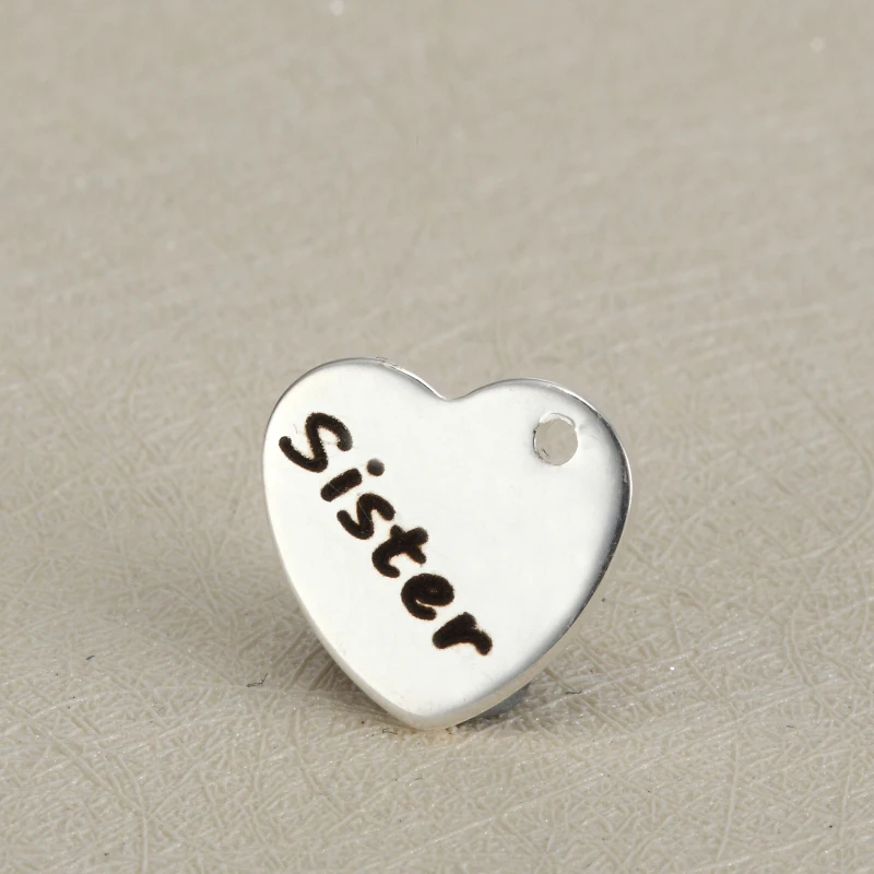 

BULK 30 Polished Stainless Steel Sister Charm Word Engraving Pendant for DIY Jewelry Making 14*13mm