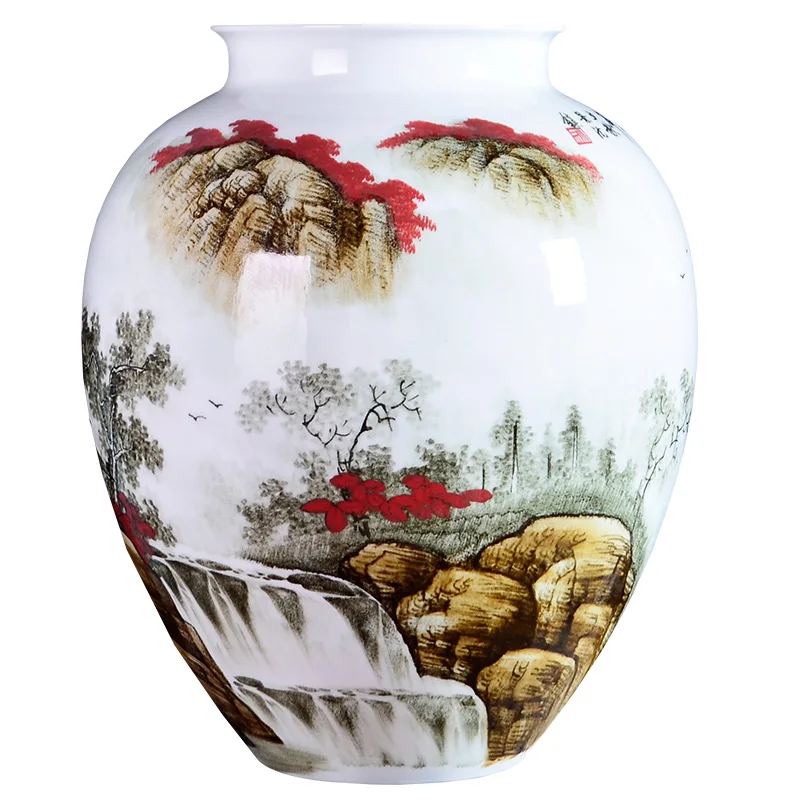 Jingdezhen Ceramics Master Handpainted Pink Vase Red Landscape Living Room Point Decorations