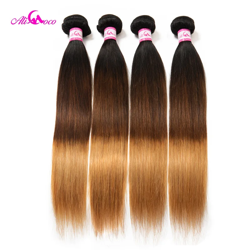 Cabelo liso remy natural brasileiro-ali coco, 5x5, 3 pacotes, com fechamento, 1/4/27