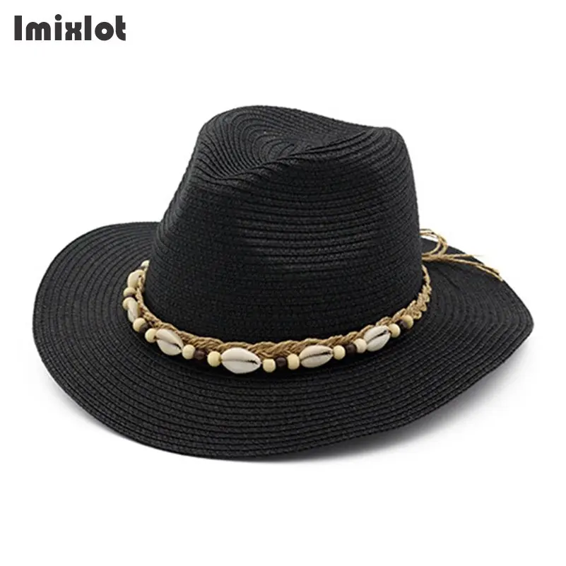 Summer Hats For Women England Style Wide Brim Straw Hats Sun Visor Shell Beads Hat Panama Travel Beach Hat Women\'s Strawhat