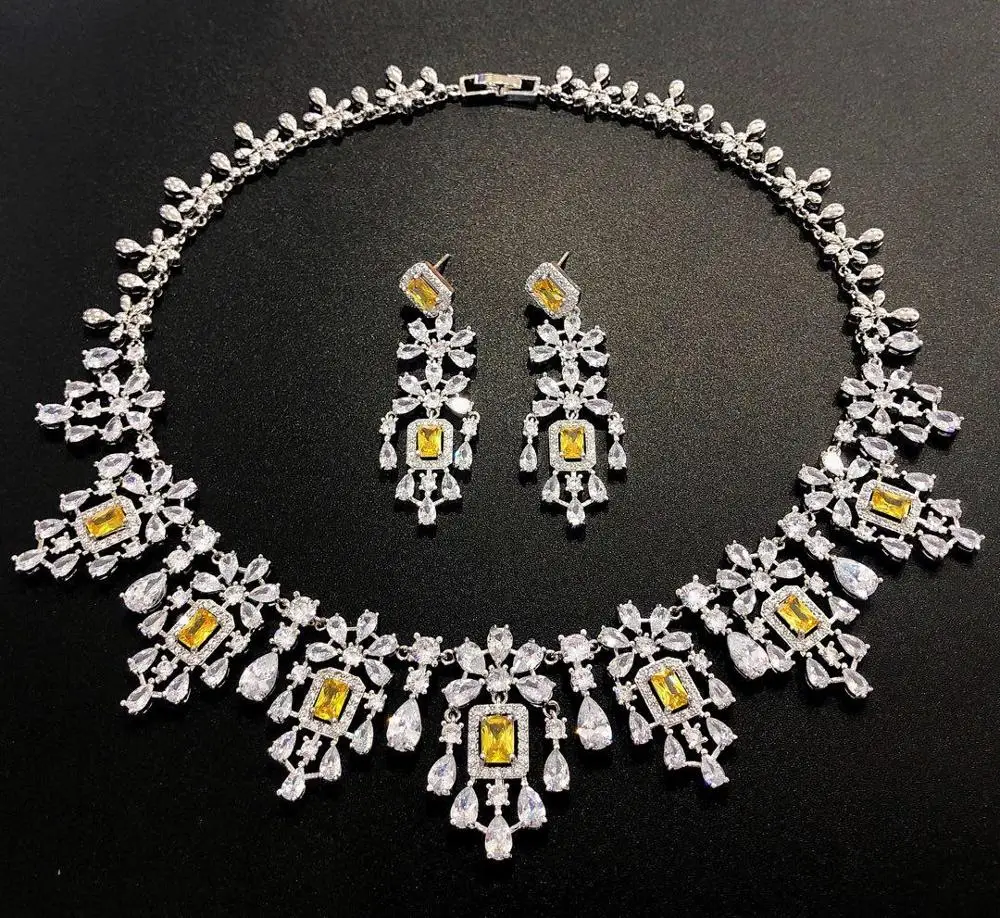 HIBRIDE Elegant Russian Women Bridal Jewelry Set AAA Cubic Zircon Pave Necklace Earring Sets for Engagement Accessories N-1048