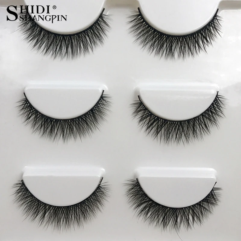 SHIDISHANGPIN 1 box mink eyelashes natural long 3d mink lashes short  Cross Messy false eyelash 8mm 3 pairs mink eyelashes X05