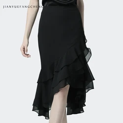 Elegant Office Ladies Mermaid Skirt 2019 Summer Fashion Black Chiffon Skirts Women High Waist Sexy S-4XL Size Midi Tulle Skirt