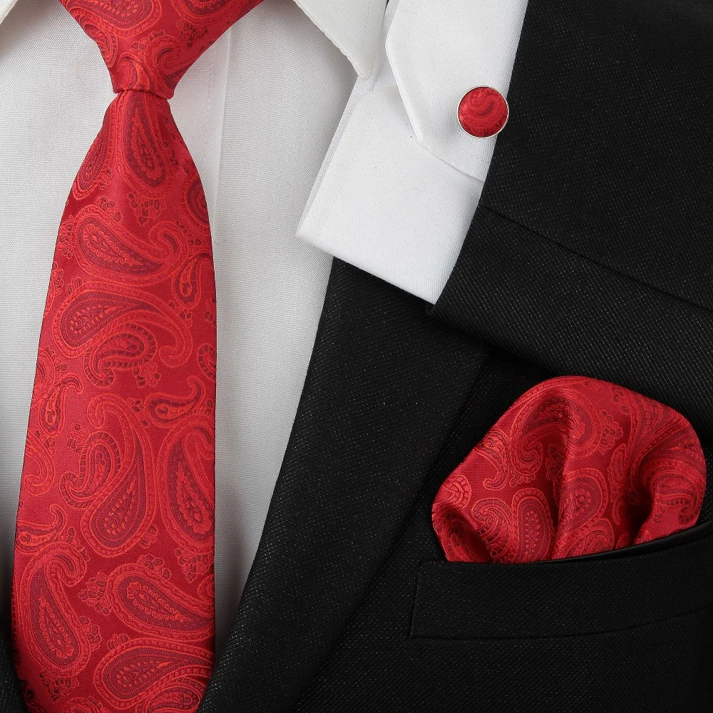 

2024 New men ties adult neck tie set cufflinks hankies wedding business red necktie Handkerchiefs