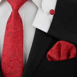 Corbatas de cuello para hombre, conjunto de gemelos, pañuelos rojos de negocios para boda, novedad de 2024