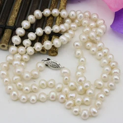 Fashion 7-8mm pearl natural pearls white beads necklace for women long chain charms jewelry making high grade gifts 36inch B3239