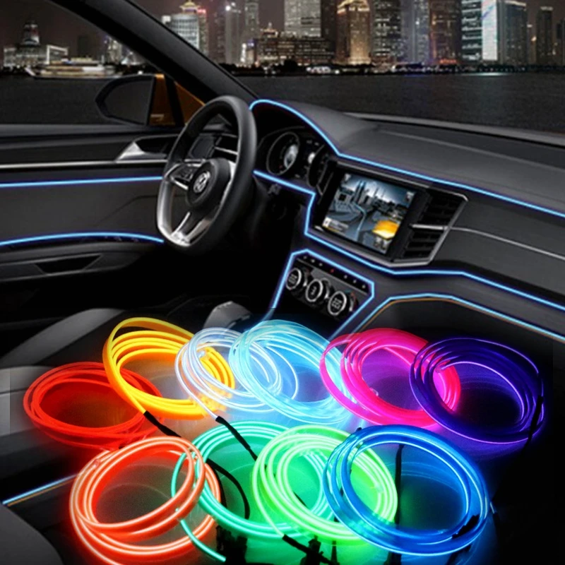 Imagem -06 - El-wire Flash Corda Tubo Cabo Led Strip Flexível Neon Lamp Glow String Light para Decoração do Carro mm Borda de Costura Car Styling