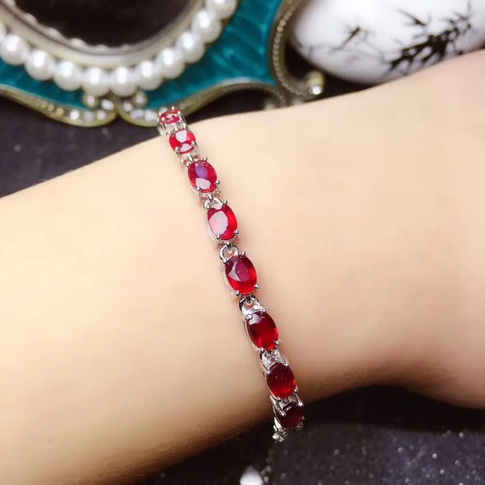 

charming red ruby gemstone bracelet for women silver jewelry natural gem 925 sterling silver red color girl birthday gift