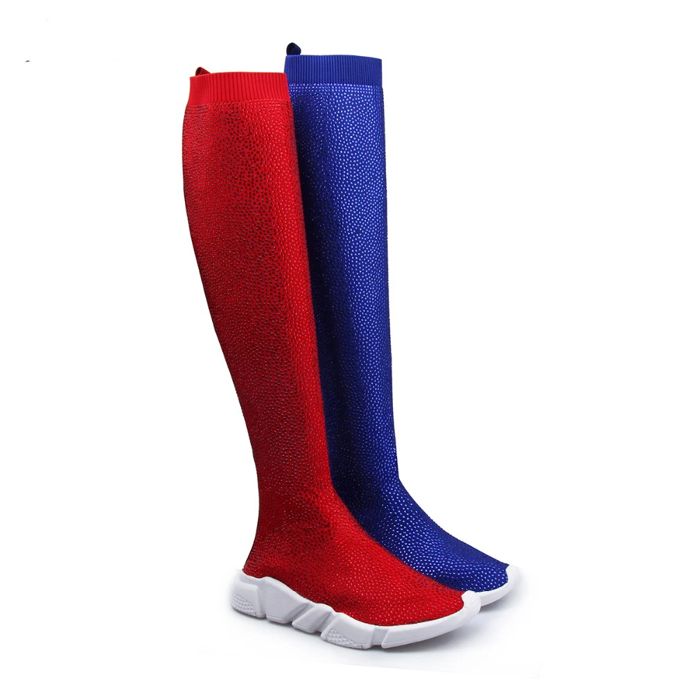 Spring and Autumn Handmade Rhinestone Stretch Socks Long Tube Boots Men Women Shoes Sneakers Large Size