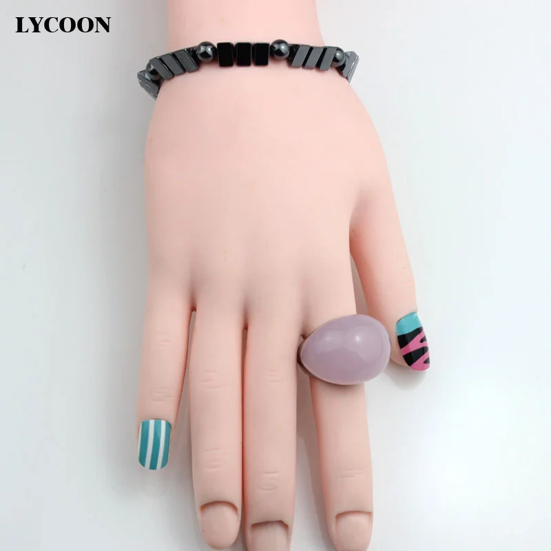 LYCOON Hot sale woman Cat\'s eyes jewelry rings high quality 316L Stainless steel pink opal stone ring women luxury ring GP0611