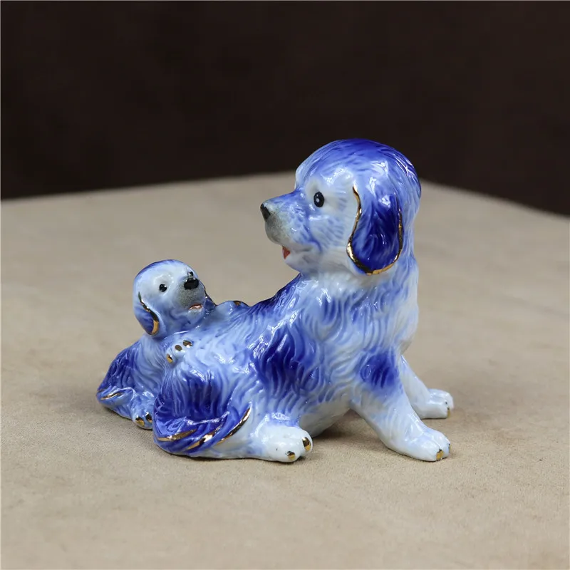 Handmade Porcelain Retriever Dog Sculpture Ceramic Couple Puppy Miniature Home Decor Ornament Art and Craft Gift For Parents