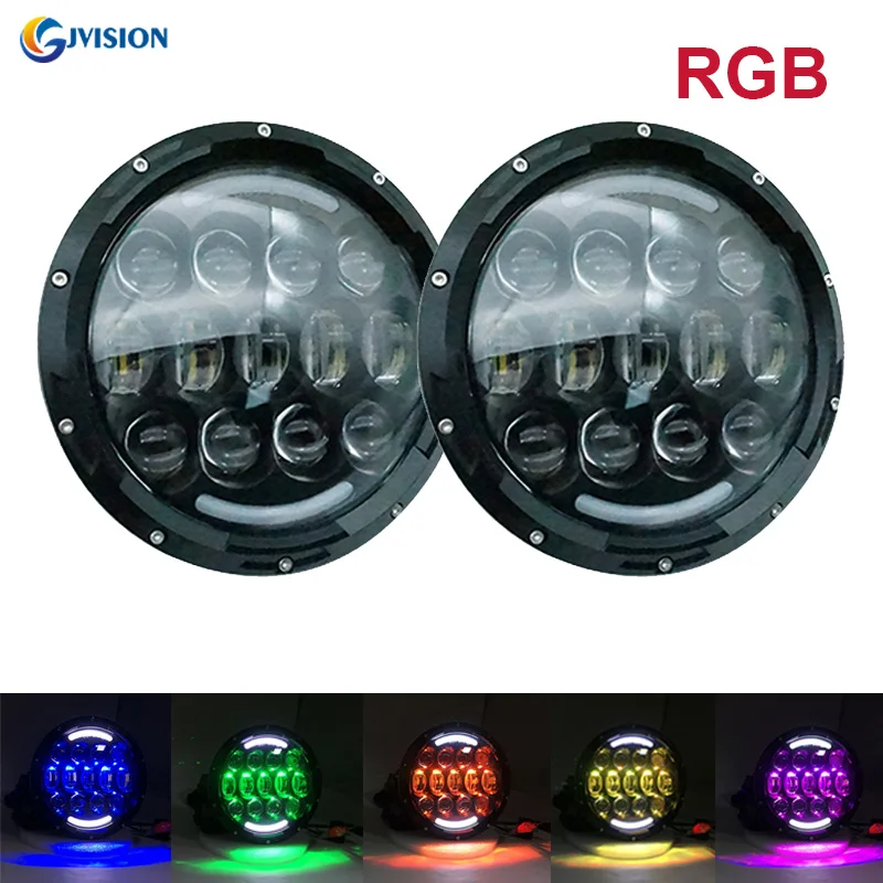 

7 inch led headlight RGB DRL Halo ring for Lada 4x4 urban Niva 105W Headlamp angel eyes 12V for Jeep Wrangler JK Hummer