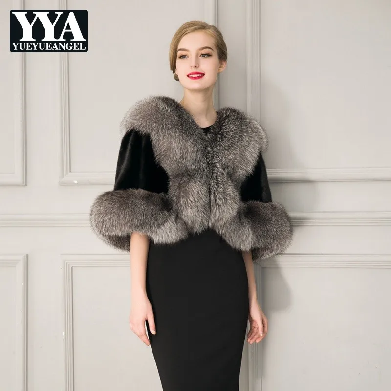 

New Winter Bridal Wedding Dress Outwear European Faux Fox Fur Short Coats Slim Fit Warm Capes Overcoat Elegant Lady Furry Coats