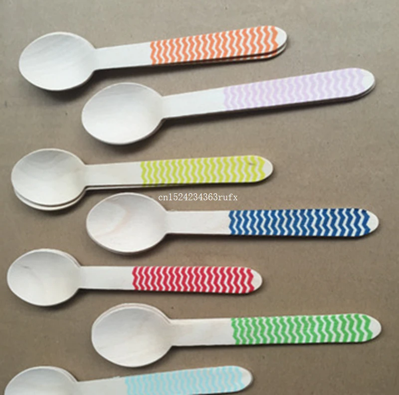 1200pcs Colorful Wave Wooden Spoons Ice Cream Disposable Wood Spoons Kids Birthday Party Sugar Scrub Spoons Picnic Taster Spoon