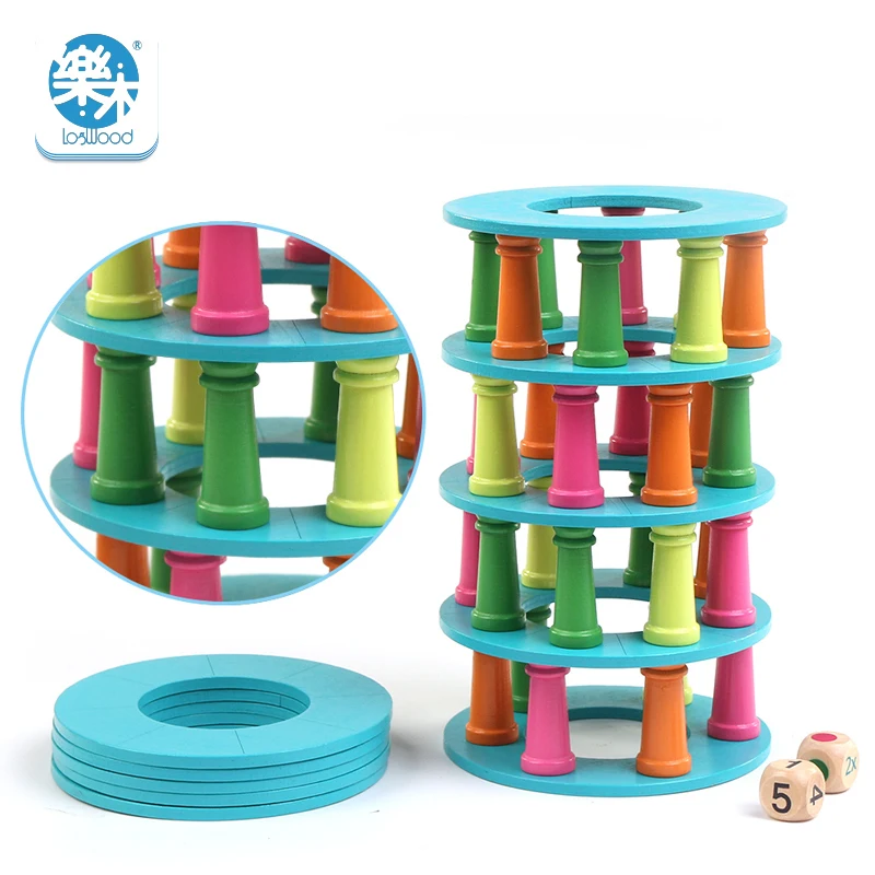 

Logwood Wooden Toys Building Blocks Leaning Tower of Pisa Game Toy Family/Party Funny Extract Building Blocks Ludo Game Gifts