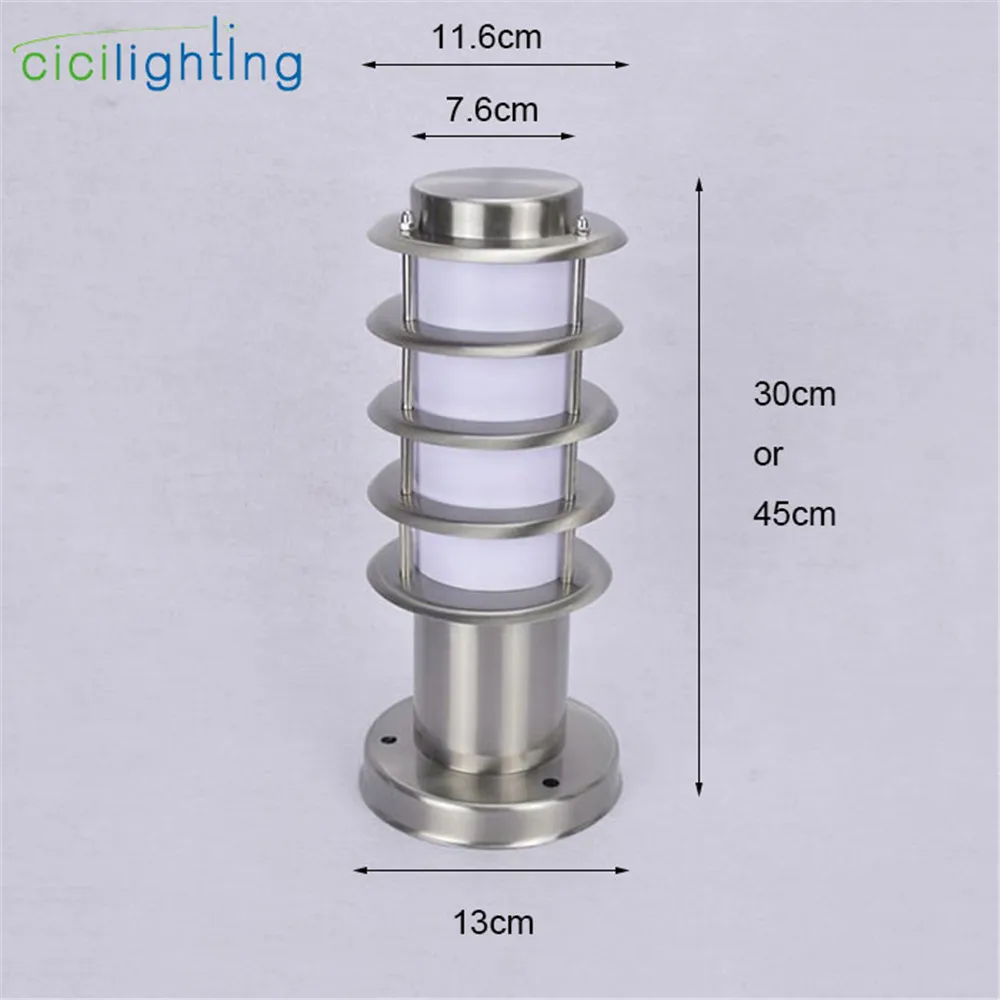 Outdoor Waterproof Path Light,L30cm L45cm Stainless Steel + White Acrylic Shade Outdoor Post Lamp,Rust-proof E27 Pillar Lighting