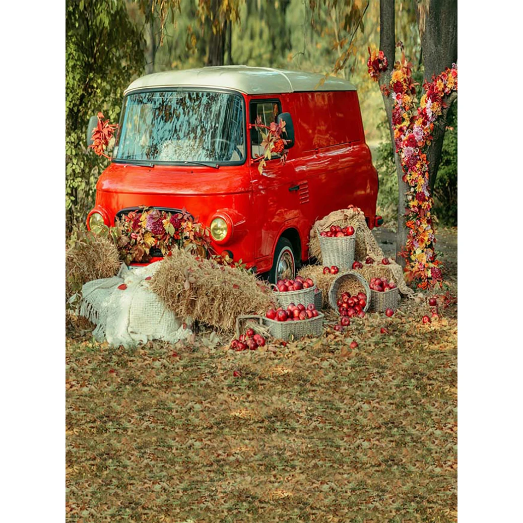 Allenjoy photography Autumn backdrop Car grass red countryside baby shower children background photo studio photocall photophone