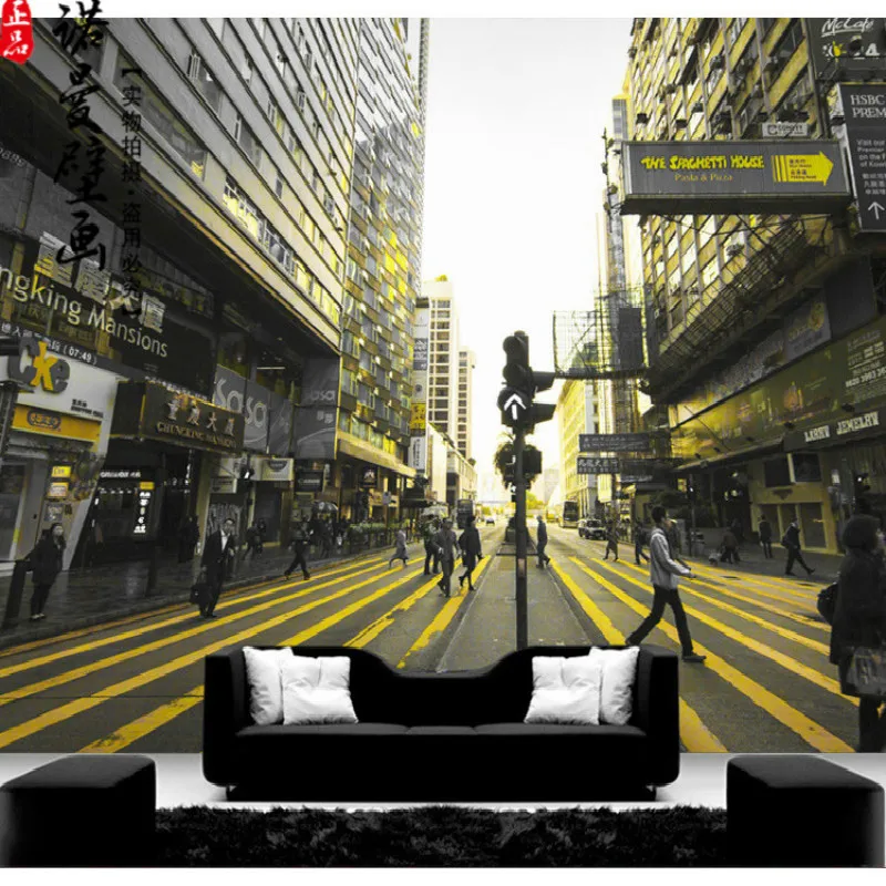 

Custom Stereoscopic Large 3D Wallpaper Mural Street Scenery Hong Kong City Restaurant 3D Wallpaper for Walls Living Room