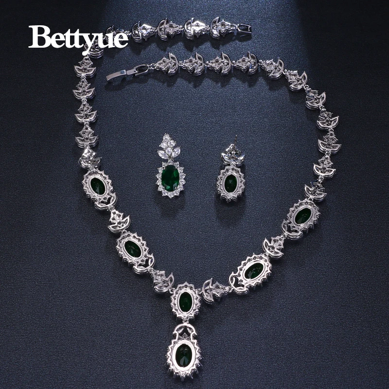 Bettyue Brand Charm Fashion Luxury Jewelry Sets AAA Zircon Green Geometric Florid Bridal Jewelry Set For Woman Wedding Gift