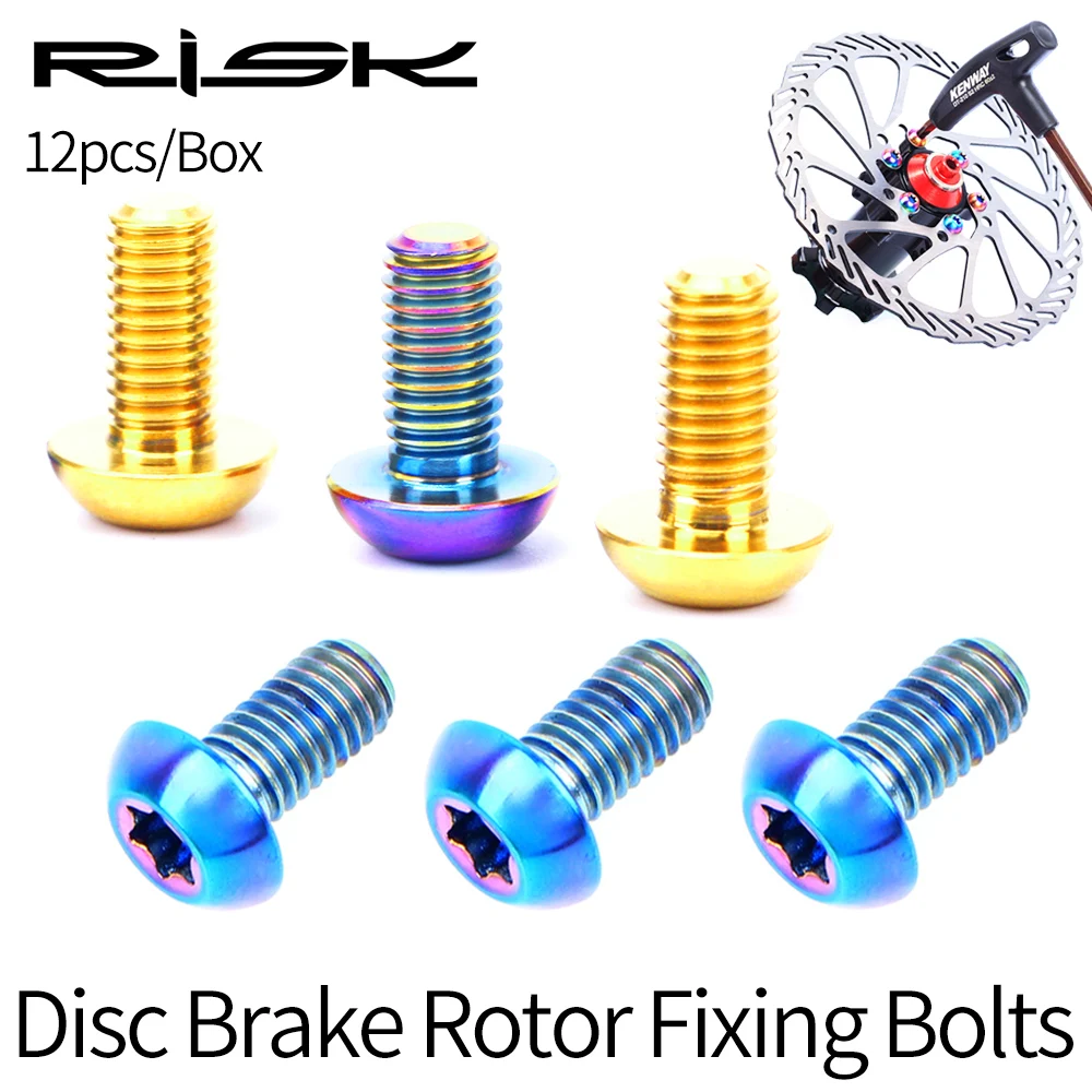 

RISK 12pcs M5x10mm Disk Brake Rotor Bolts T25 Torx Titanium Bicycle Parts Titanium Mountain Bike Ultralight Brake Rotor Screw