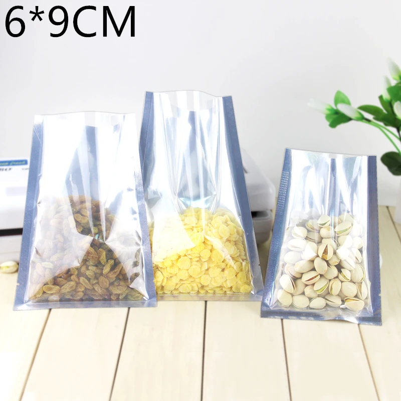 

DHL 6*9cm 2500Pcs/ Lot Open Top Aluminium Foil Clear Storage Bag Vacuum Pouches Heat Seal Food Storage Package Packing Bags