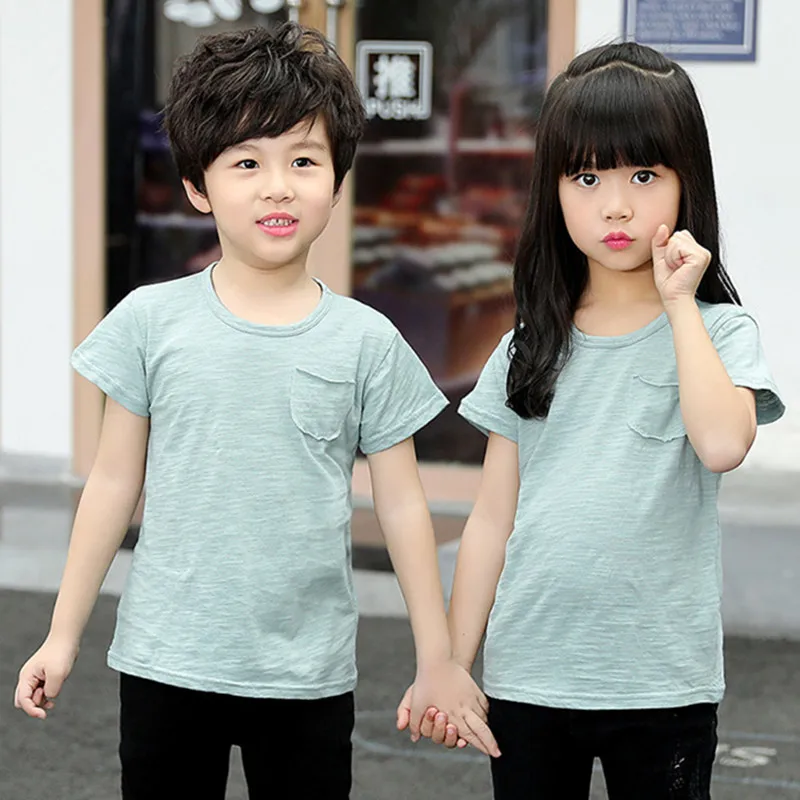 Children's Bamboo Cotton Short-sleeved T-shirt Summer 2019 New Boys and Girls Big Children 100% Cotton T-shirt Bottoming Shirt