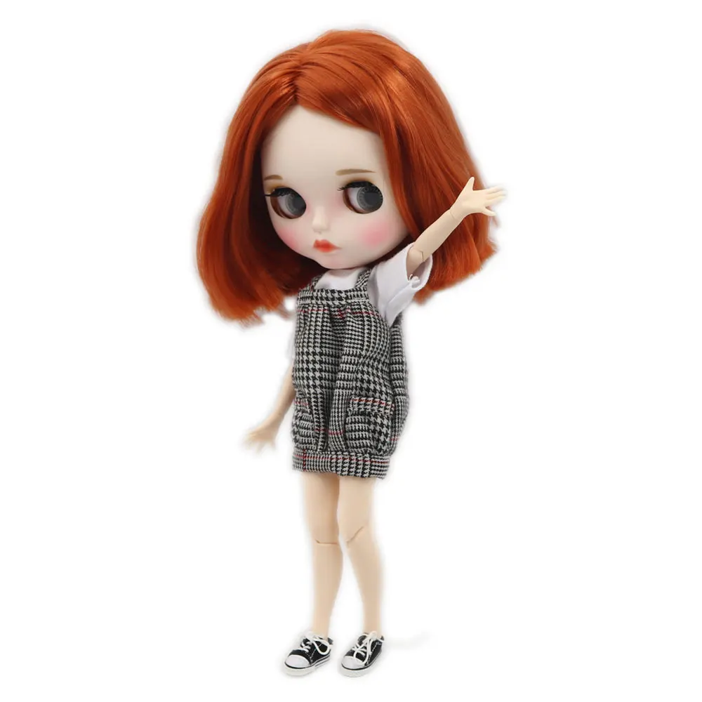 

ICY DBS Blyth doll white skin joint body Reddish Brown hair new matte face with eyebrows Lip gloss BL232