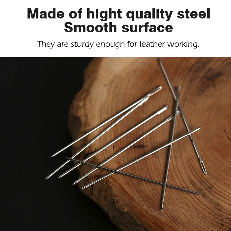 WUTA 12pcs Leathercraft Sewing Needles Large Eye Blunt Stitching Needle Harness Round-pointed Needle Leather Hand Sewing Blunt