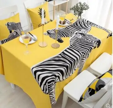 

Yellow black printed tablecloth decorative dinning table cloth cotton linen zebra pattern table cover oil proof table mat