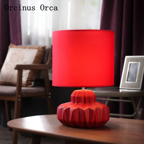 

Nordic modern compact LED red ceramic table lamp living room corridor bedside lamp American creative LED reading table lamp