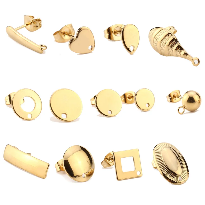 18k Gold Earrings Findings Stainless Steel Long Stick  Post Connector with Open Ring for Making Korea Style
