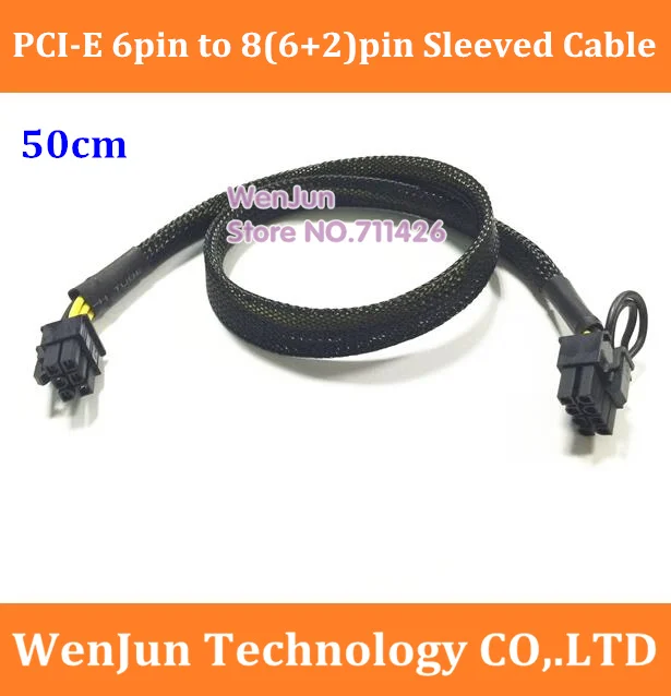 

Free Shipping black Sleeved 50cm PSU Power Supply Cables PCI e Molex 6pin to PCI-e 8pin 6+2pin PCI Express Internal Cable