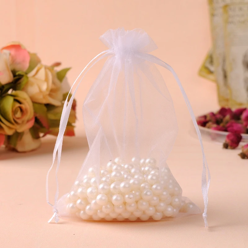 White Organza Jewelry Gift Bgas Tulle Favor Sacks Candy Bags Party Promotional Customized Logo 17x23cm 500pcs/lot Wholesale