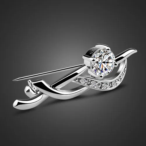 Popular female models silver jewelry 925 sterling silver brooch charm jewelry zircon inlaid design ladies solid silver bijoux