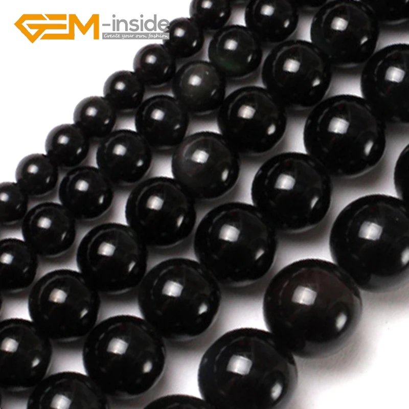 4mm-18mm Wholesale ! Natural Rainbow Black Obsidian Round Shape Loose Beads For Jewelry Making 15\