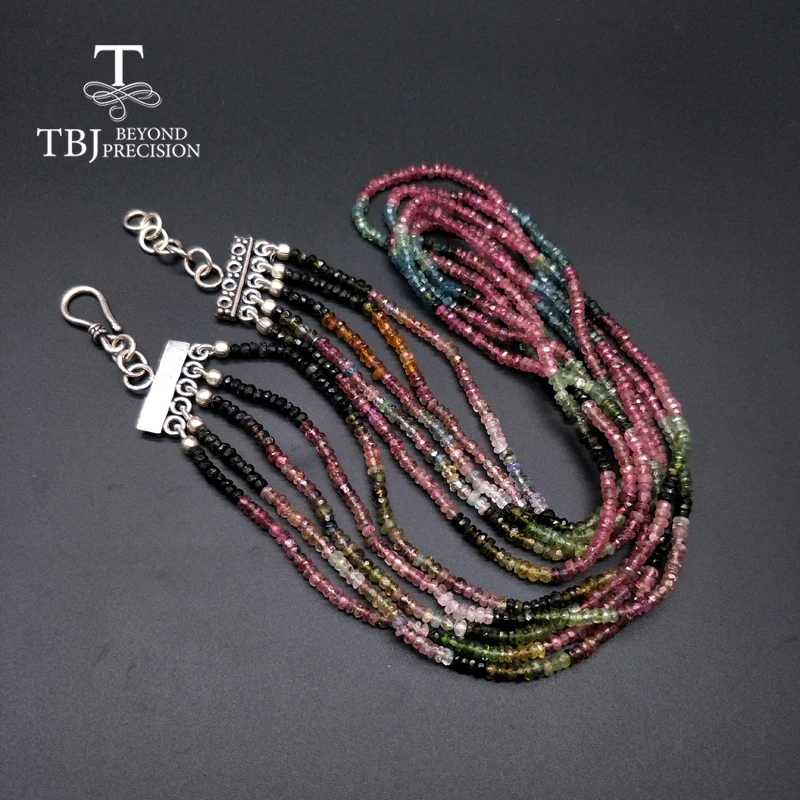 TBJ ,100% Natural fancy color tourmaline gemstone bead necklace with 925 silver clasp,luxury big size \