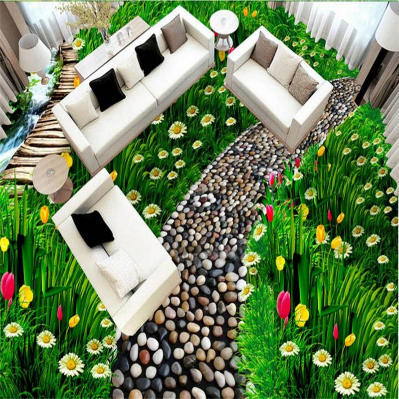 

Beibehang Custom floor wallpaper flowers green grass natural 3D floor living room bathroom self - adhesive waterproof wallpaper