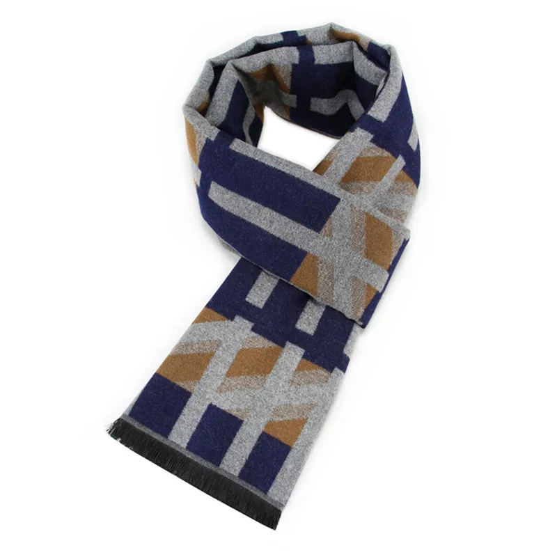 New Luxury Brand Thicken Cashmere Scarf Winter Scarf Men Fashion Design Blue Patchwork Plaid Casual Warm Scarves Neckercheif