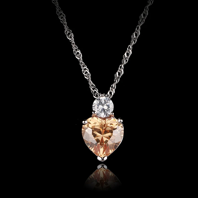 Emmaya New Fashion Heart Shaped Zircon Necklace White Gold Color Red Champagne Crystal Necklaces for Women Anniversary Jewelry