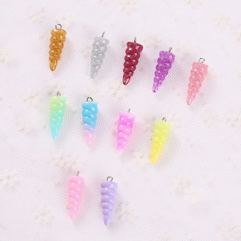 20Pcs/Lot 9*25MM Glitter Unicorn Horn Charms  For  Jewelry DIY Making