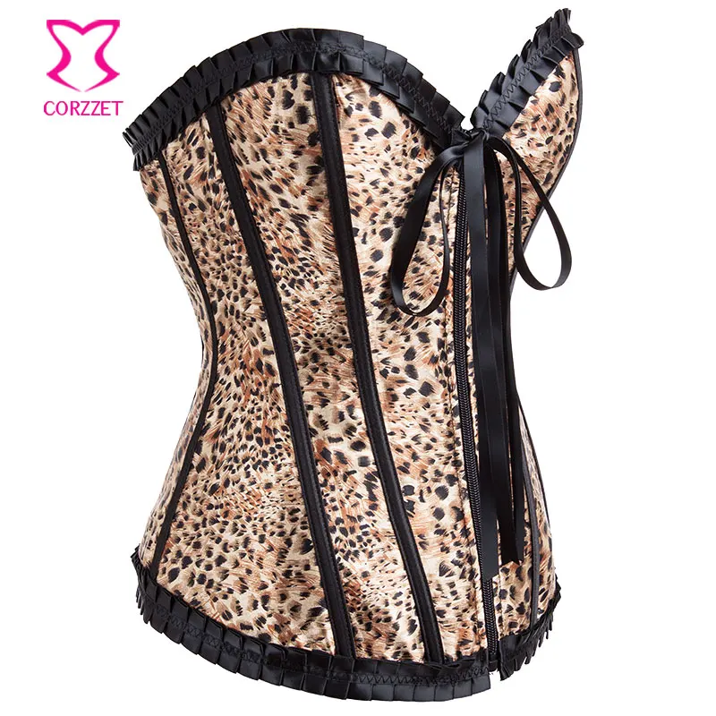 Brown Leoaprd Printing Burlesque Corset Sexy Corselete Feminino Espartilhos Gothic Corsets and Bustiers Sexy Korsett For Women