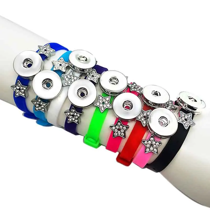 Hot Sale 9 Colors Silicone 219 Fashion 18mm Snap Button Bracelet Interchangeable Charm Jewelry For Women Kids Teenager 20cm*8mm