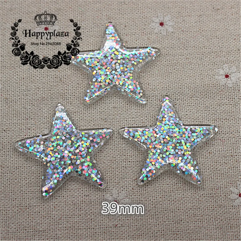 Cabujón de cinco estrellas de resina brillante AB, suministro de Arte de decoración, accesorios artesanales, 10 piezas, dorado/plateado, 39mm