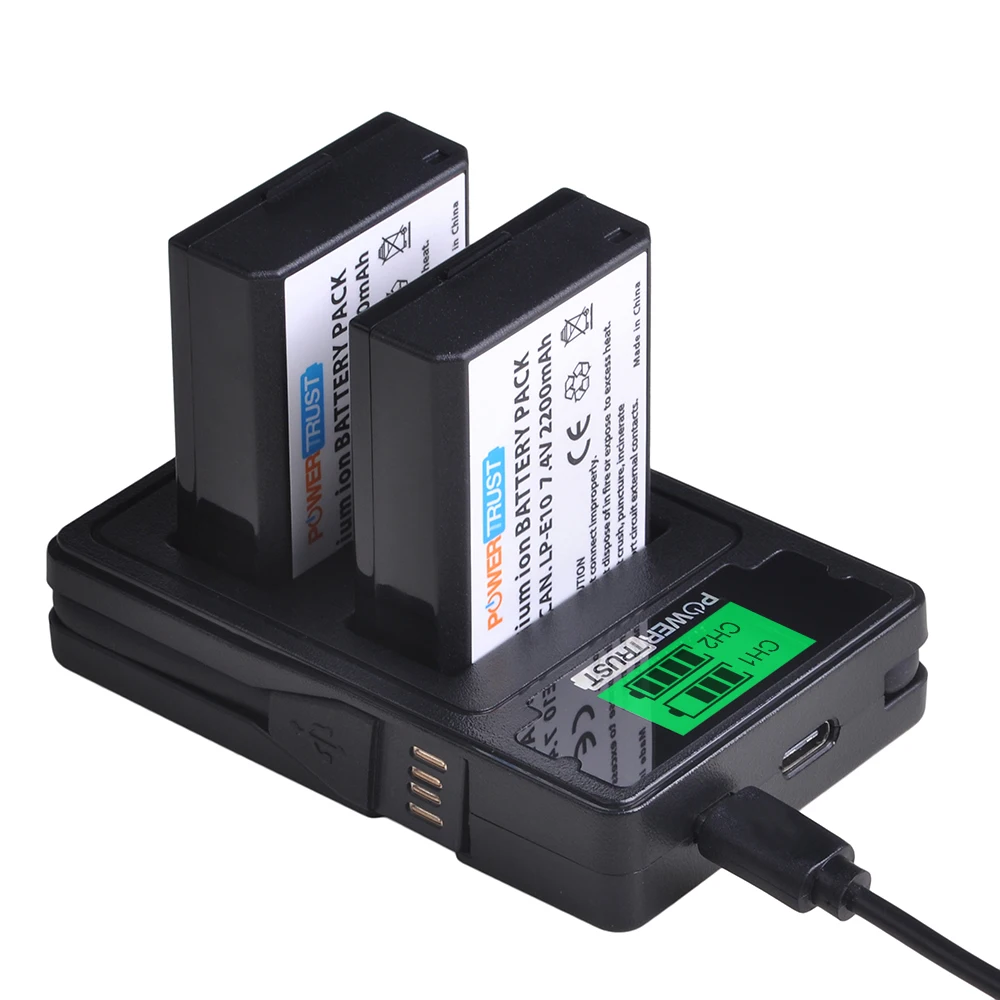 LP-E10 LP E10 LPE10 Battery and Charger for Canon EOS 1100D 1200D 1300D Kiss X50 X70 X80 Rebel T3 Batteries with Type C Port