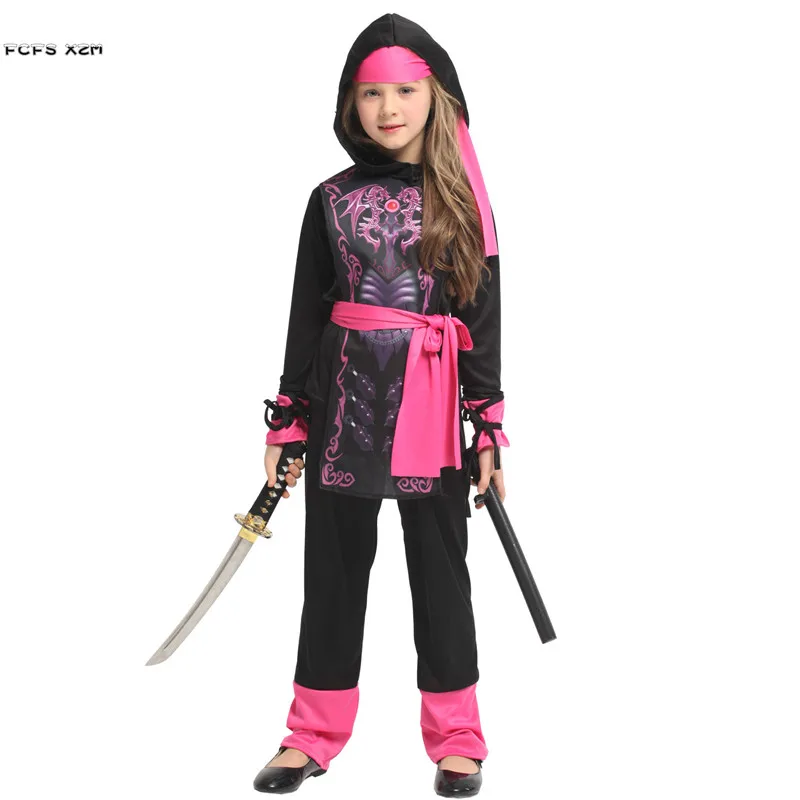 Girls Japanese Ninja Anime Cosplay Children Halloween Warrior Costumes Carnival Purim Parade Stage Play Masquerade Party Dress