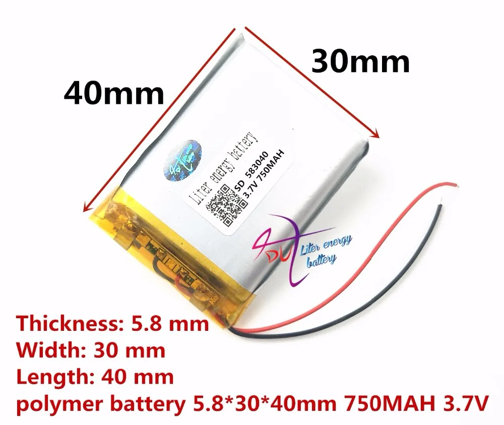 583040 3.7V 603040 750mAh lithium-ion polymer battery quality goods quality of CE FCC ROHS certification authority