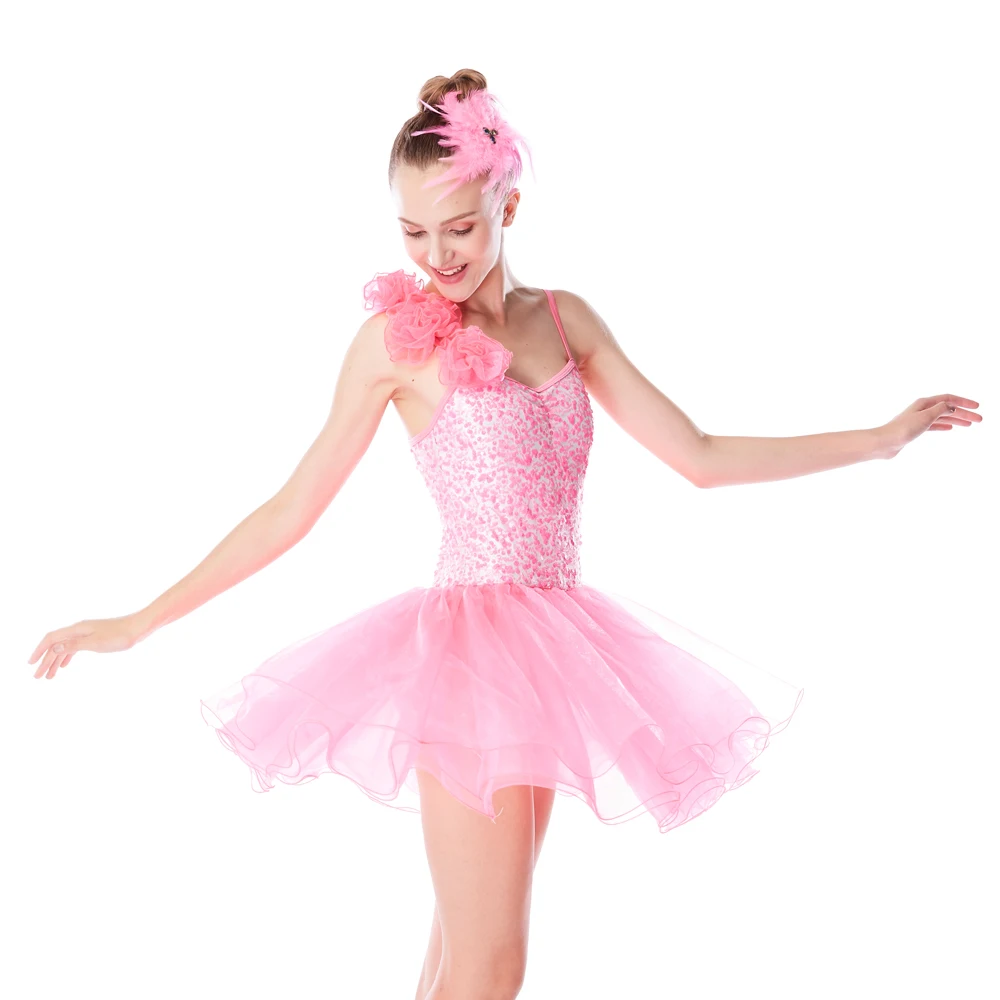 

One Shoulder Sequins Tutu Dress Ballet Dance Costume Stage Wear Party Prom Clothes for Girls Women